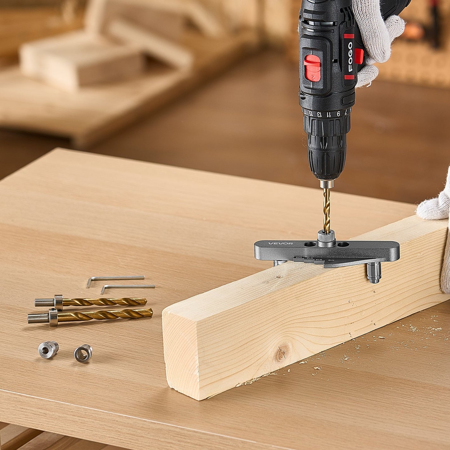 Doweling Jig Kit, Self Centering Dowel Drill Jig for Straight Holes, with Drill Bit Set 6.4 / 7.9 / 9.5 mm and Drill Bit Stop Collar Set, Aluminum Alloy Woodworking Tools for Drilling, Marking