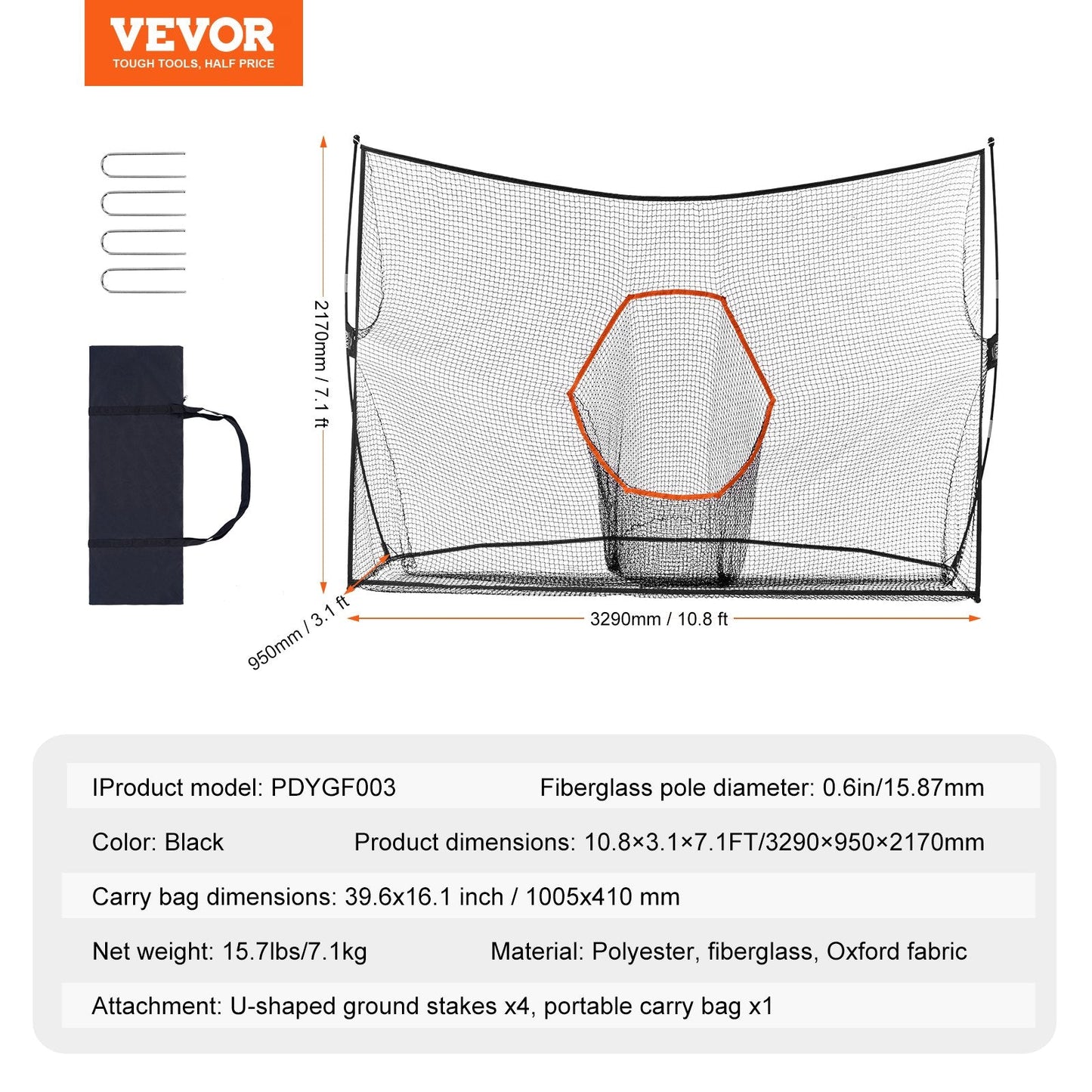 Portable 3.3x2.1m Golf Practice Net for Indoor/Outdoor Use - Easy Setup