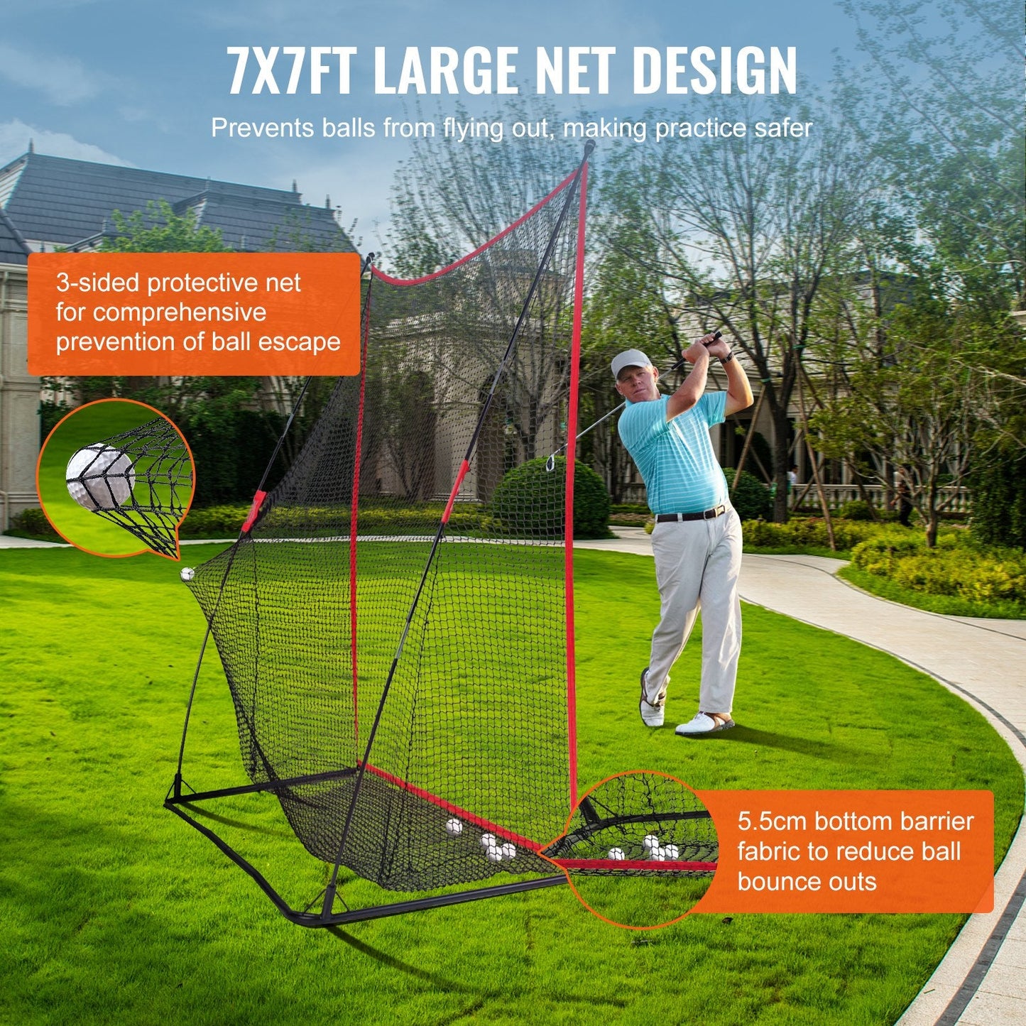 Golf Practice Net 2.4x2.1m Indoor/Outdoor Driving Range Training, Easy Setup