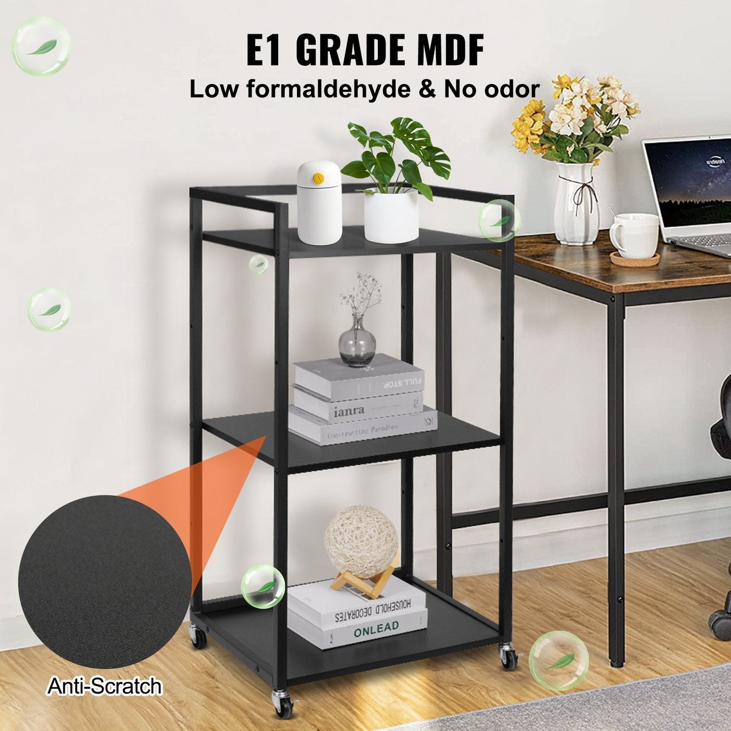 3-Tier Rolling Printer Cart with Wheels and Storage, 45 kg Capacity