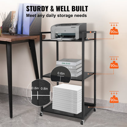 VEVOR Printer Stand 3-Tier Rolling Printer Cart with Wheels and Storage Shelves