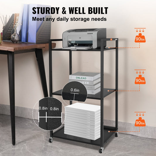 3-Tier Rolling Printer Cart with Wheels and Storage, 45 kg Capacity