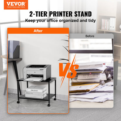 VEVOR Printer Stand 2-Tier Rolling Printer Cart with Wheels and Storage Shelves
