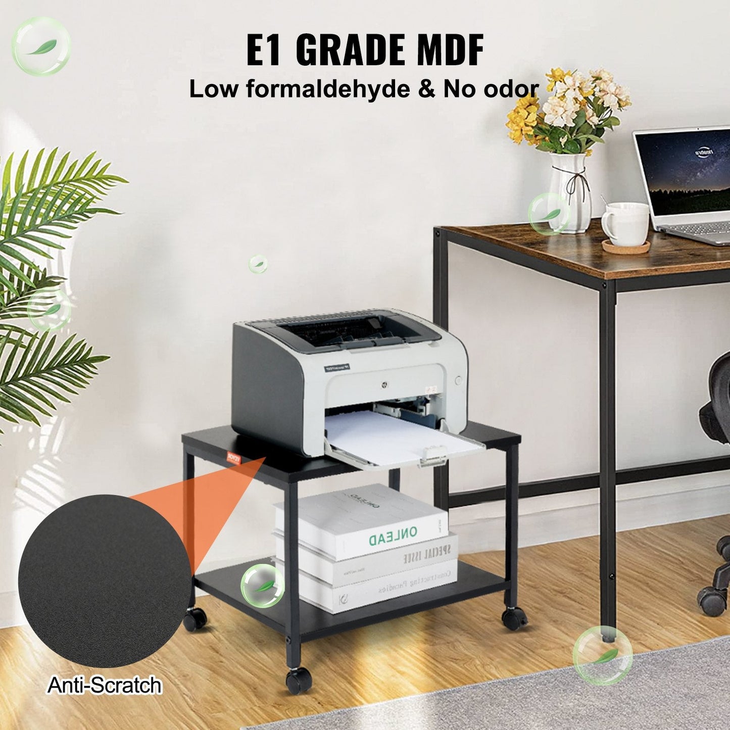 2-Tier Rolling Printer Cart with Wheels and Storage, 25kg Capacity