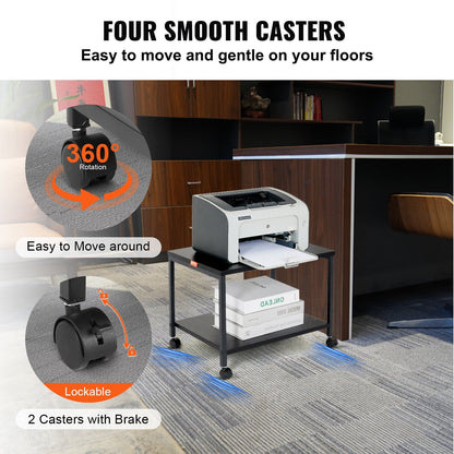 2-Tier Rolling Printer Cart with Wheels and Storage, 25kg Capacity