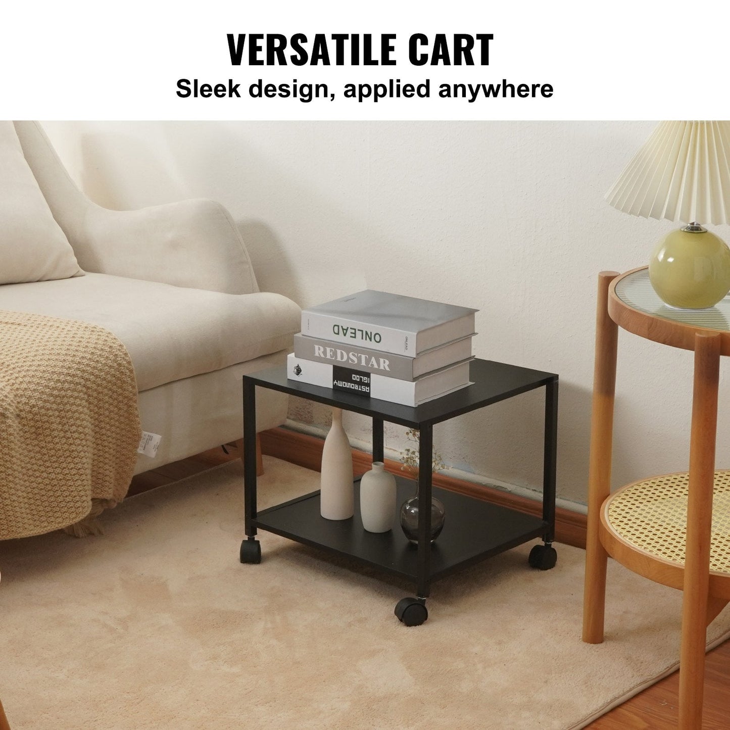 2-Tier Rolling Printer Cart with Wheels and Storage, 25kg Capacity