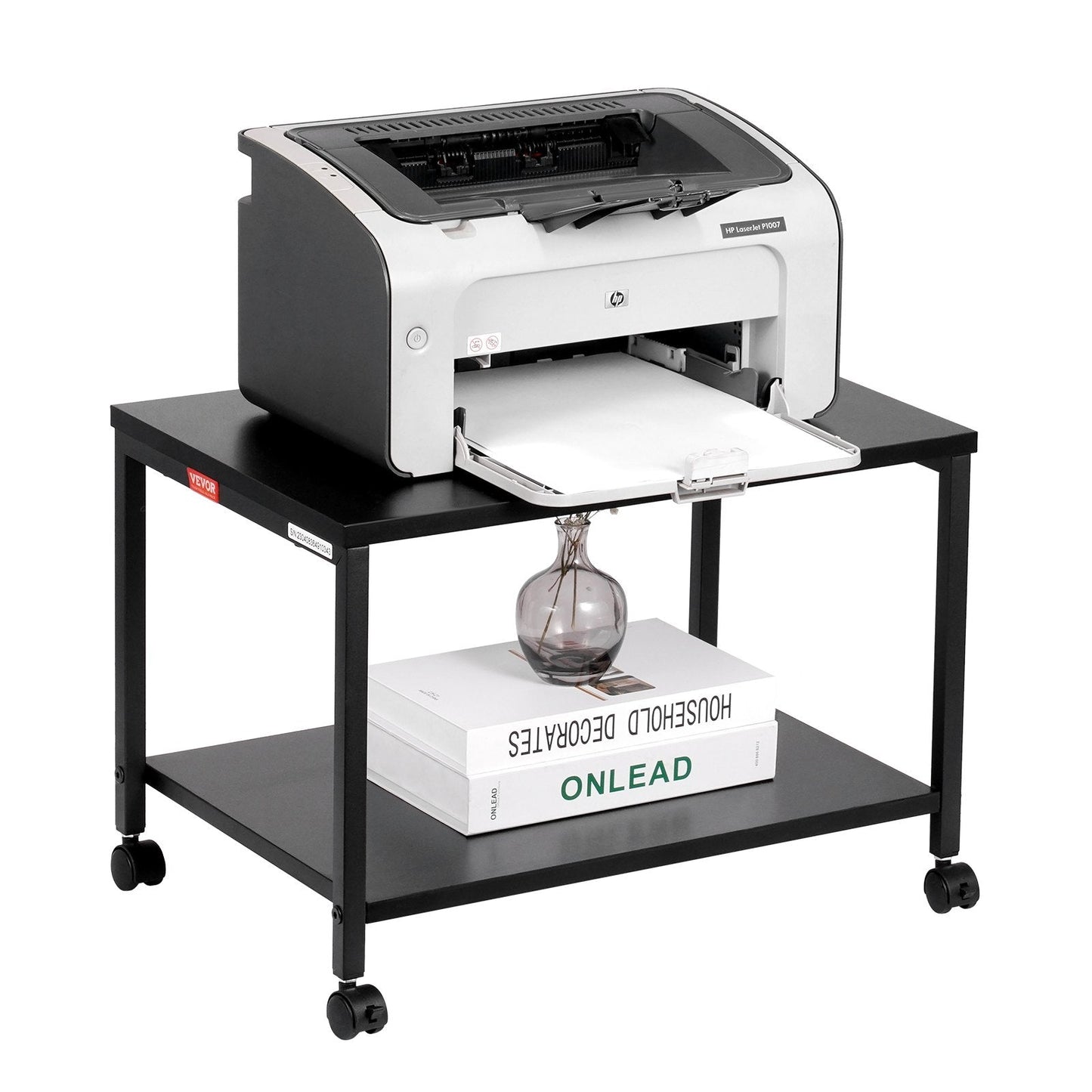 2-Tier Rolling Printer Cart with Wheels and Storage, 25kg Capacity
