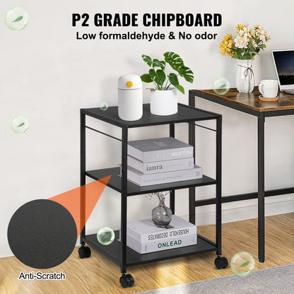 VEVOR Printer Stand 3-Tier Rolling Printer Cart with Hooks and Storage Shelves