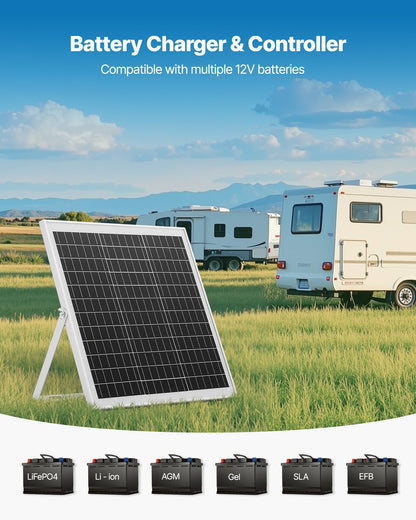 20W 12V Solar Panel Battery Charger, Solar Battery Trickle Charger Maintainer with Intelligent MPPT Controller & Adjustable Mount Bracket, IP67 Waterproof for Car Boat RV Motorcycle Trailer