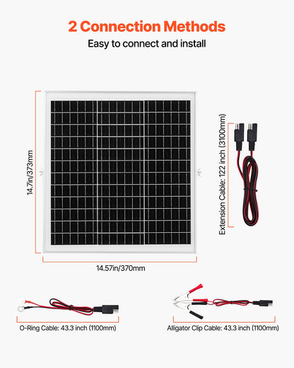 20W 12V Solar Panel Battery Charger, Solar Battery Trickle Charger Maintainer with Intelligent MPPT Controller & Adjustable Mount Bracket, IP67 Waterproof for Car Boat RV Motorcycle Trailer