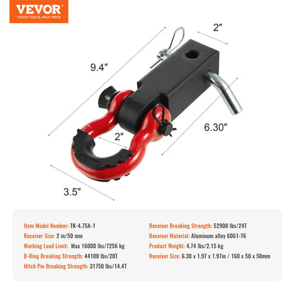 Heavy-Duty 50 mm Shackle Hitch Receiver for Trucks & Jeeps, 24T Capacity