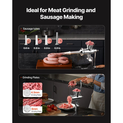 Manual Meat Grinder Mincer Sausage Stuffer Table Clamp 304 Stainless Steel
