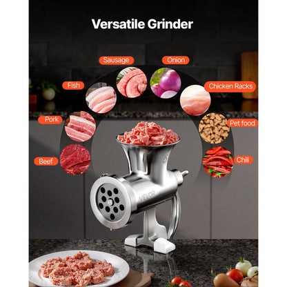 Manual Meat Grinder Mincer Sausage Stuffer Table Clamp 304 Stainless Steel