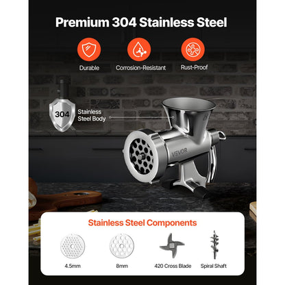 Manual Meat Grinder 304 Stainless Steel Mincer Sausage Stuffer Table Clamp