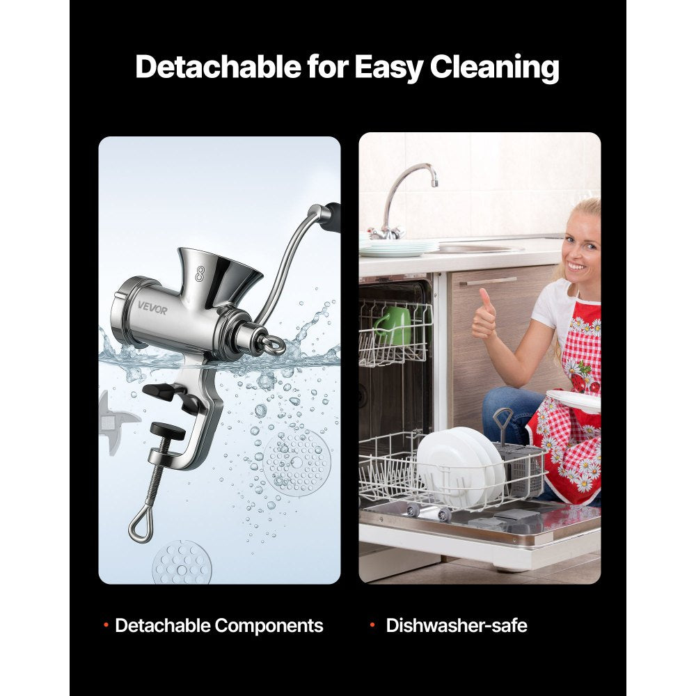 Manual Meat Grinder 304 Stainless Steel Mincer Sausage Stuffer Table Clamp