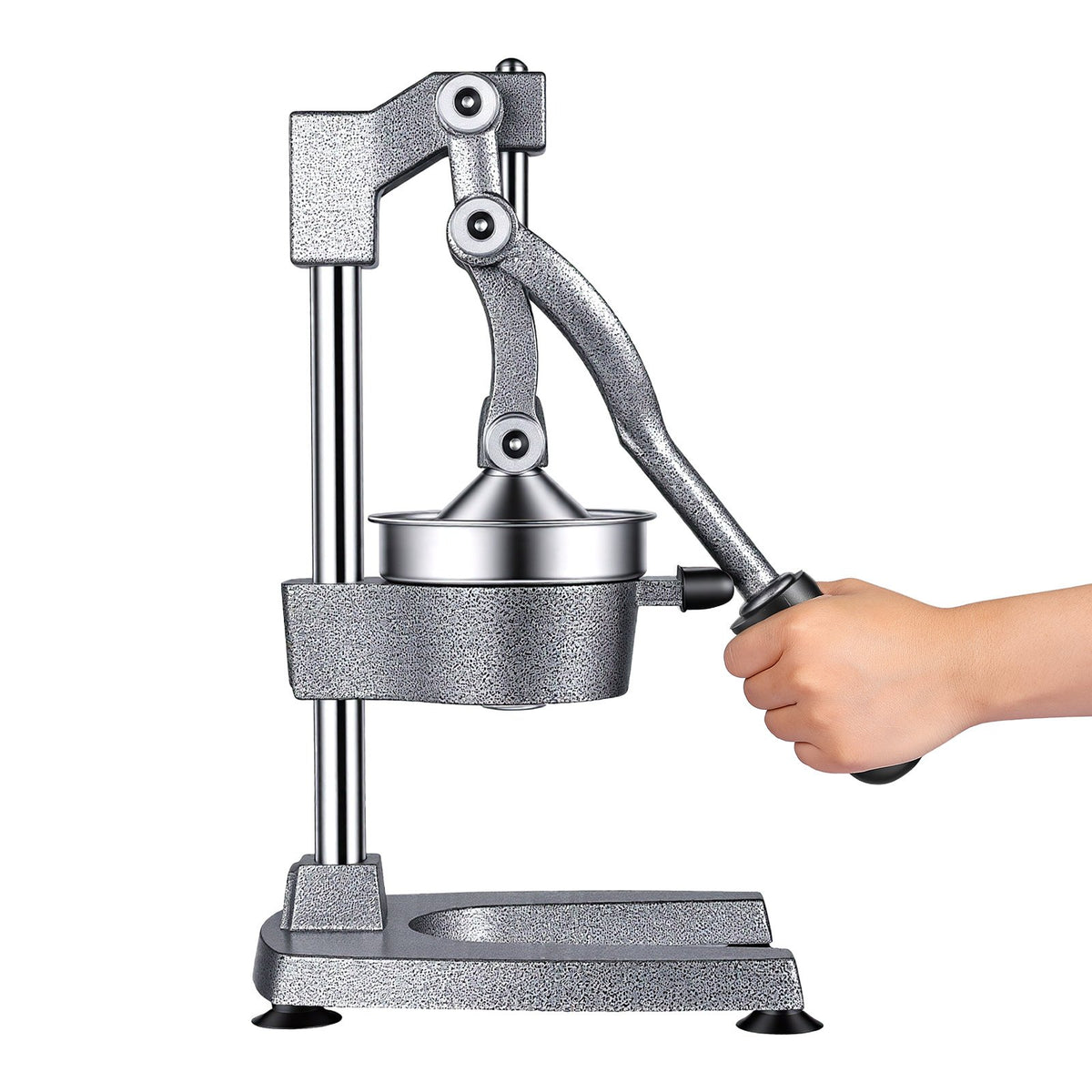 Manual Citrus Juicer, 395mm Tall Hand Press Orange Juicer, Manual Fresh Juice Extractor for Lemon Pomegranate Grapefruit, Heavy-Duty Cast Iron, Easy to Clean, Home & Commercial Use, Silver Gray