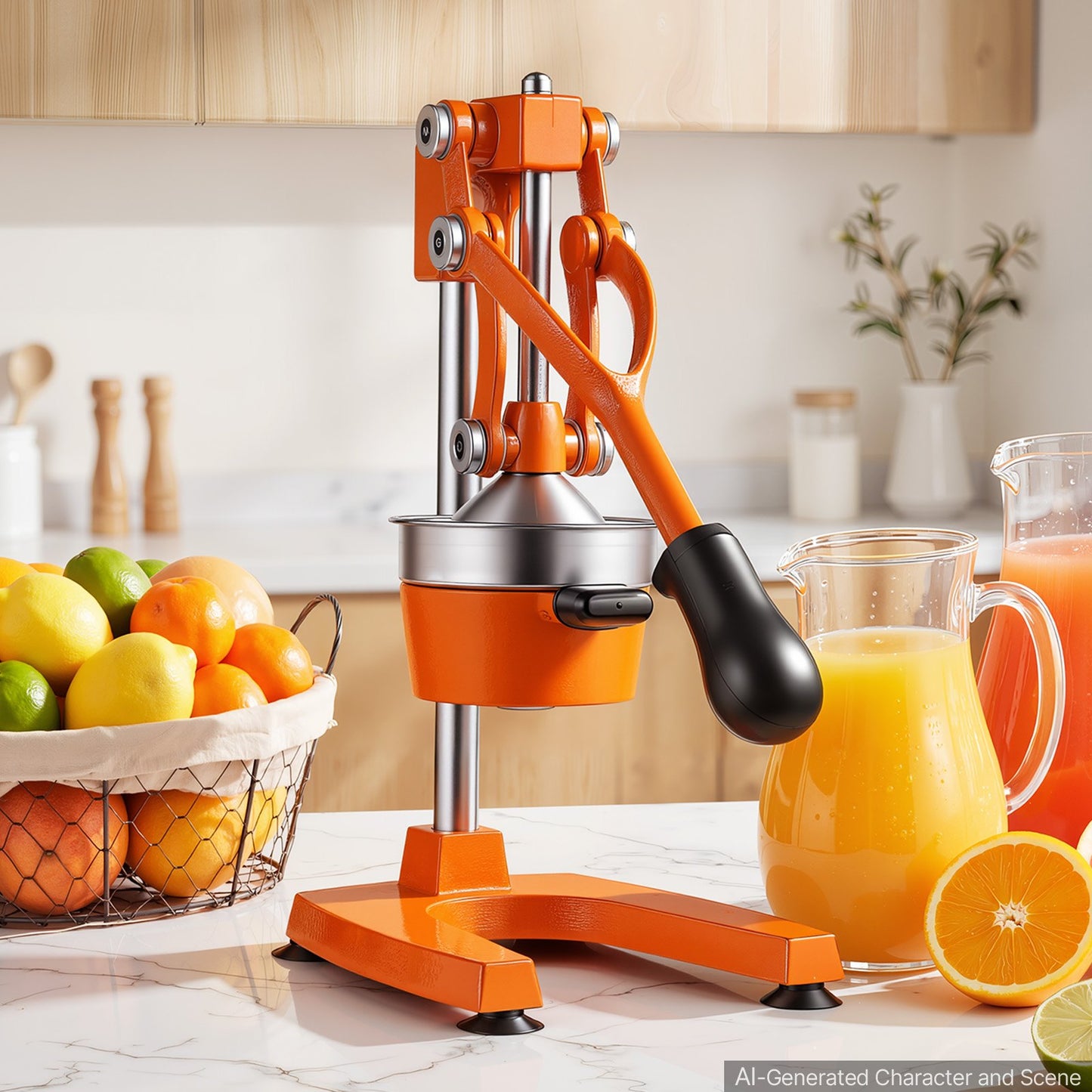 Manual Citrus Juicer, 395mm Tall Hand Press Orange Juicer, Manual Fresh Juice Extractor for Lemon Pomegranate Grapefruit, Heavy-Duty Cast Iron, Easy to Clean, Home & Commercial Use, Orange