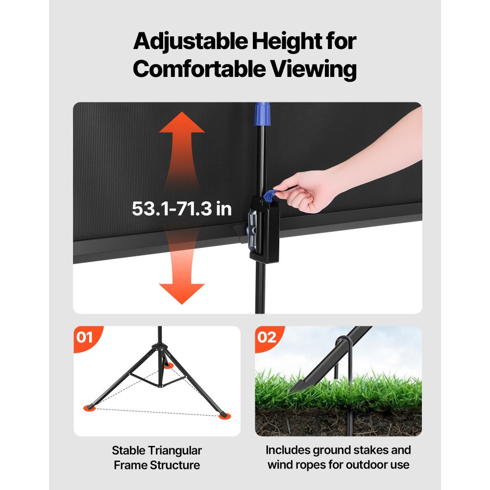 Tripod Projector Screen with Stand 60 Inch 160° Wide Angle 4K HD 16:9