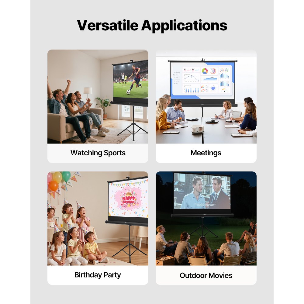 Tripod Projector Screen with Stand 60 Inch 160° Wide Angle 4K HD 16:9