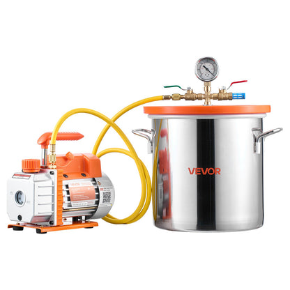 11.36 L Vacuum Chamber with Pump, 3.5 CFM 99 L/min, Single Stage Vacuum Pump, Stainless Steel Degassing Chamber Kit, Tempered Glass Lid, 1.5 m Hose, for Stabilizing Wood Degassing Silicone Resin