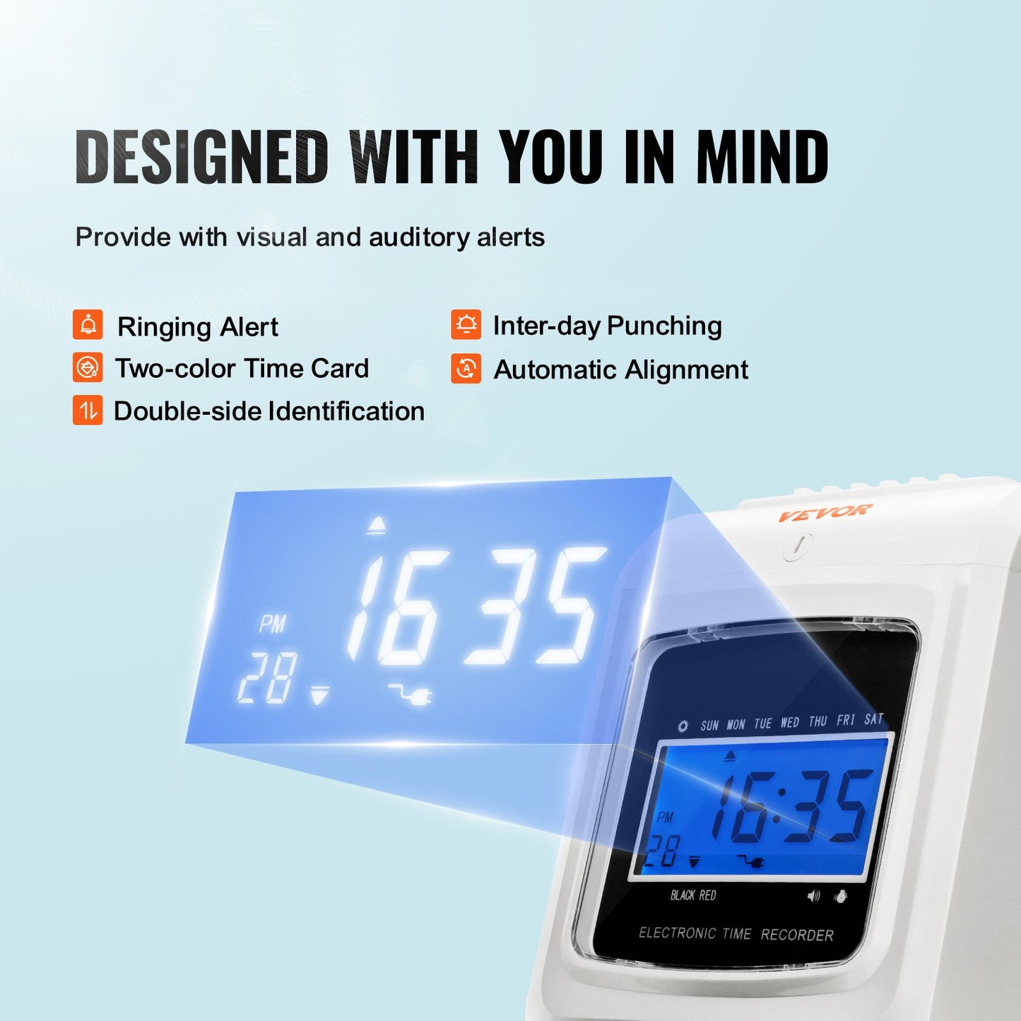 VEVOR Punch Time Clock, Time Tracker Machine for Employees of Small Business, 6