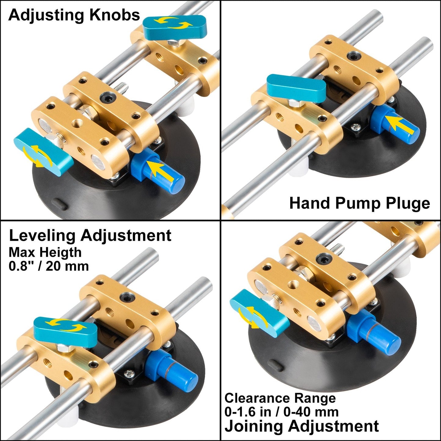 Suction Cup Stone Seam Setter with Adjustable Knob, 120 kg Max Suction Capacity