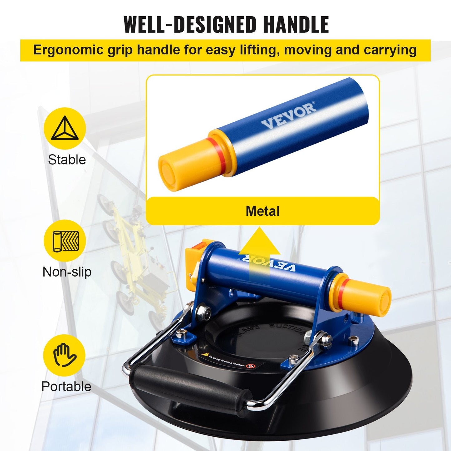 Heavy-Duty Glass Lifter Vacuum Suction Cup, 25.4cm, 125kg Load Capacity