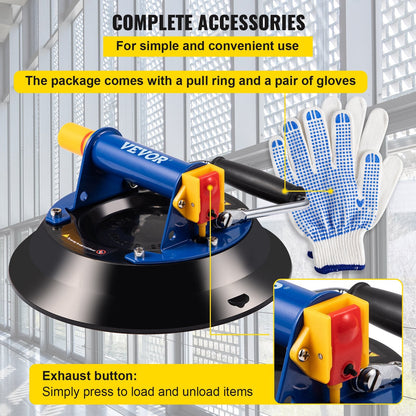 Heavy-Duty Glass Lifter Vacuum Suction Cup, 25.4cm, 125kg Load Capacity