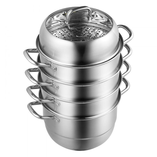 28CM Stainless Steel Food Steamer Set Glass Lid 5 Tier Kitchen Pan Cookware