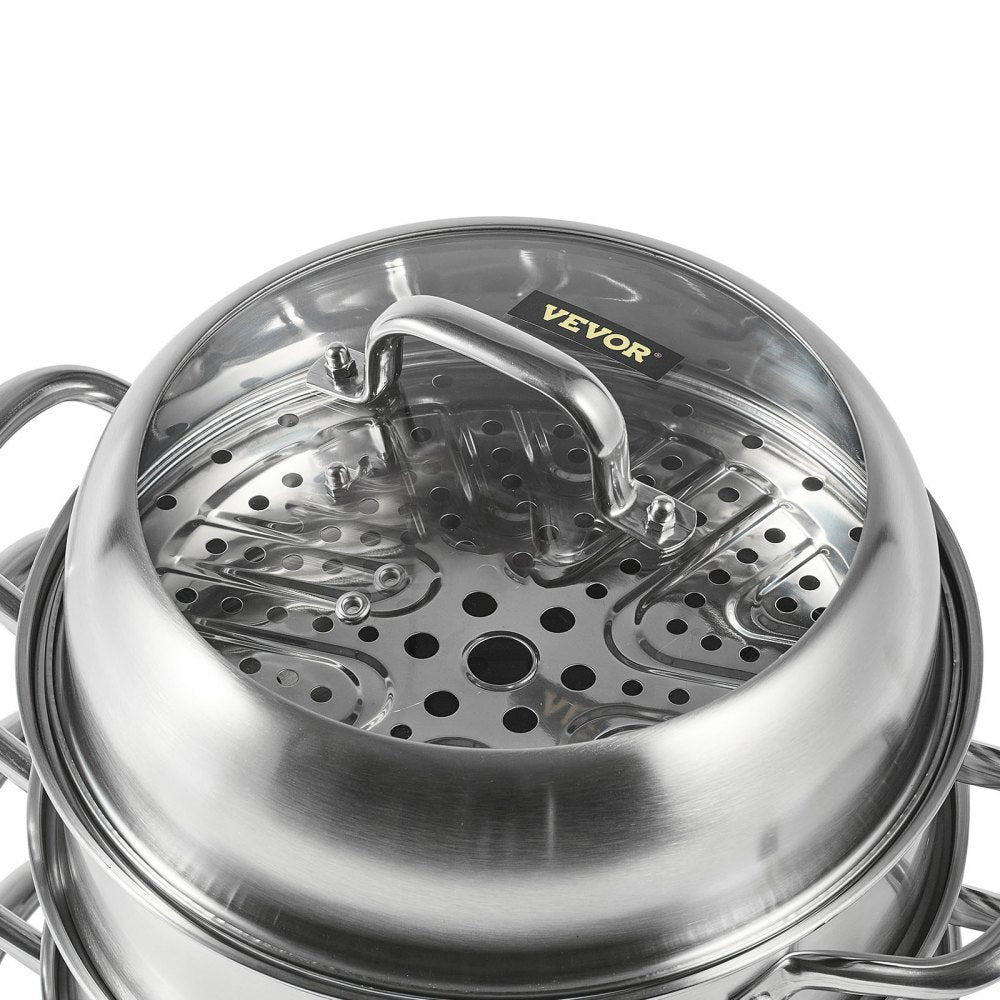 28CM Stainless Steel Food Steamer Set Glass Lid 5 Tier Kitchen Pan Cookware