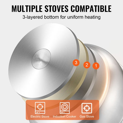 5-Tier Stainless Steel Dumpling Steamer, 30cm Diameter, Multi-Stove Compatible