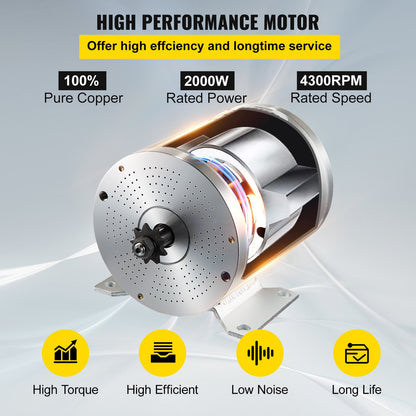 Vevor 2000W 48V DC Brushless Motor w/Mounting Bracket &Controller &Key For E-Scooter