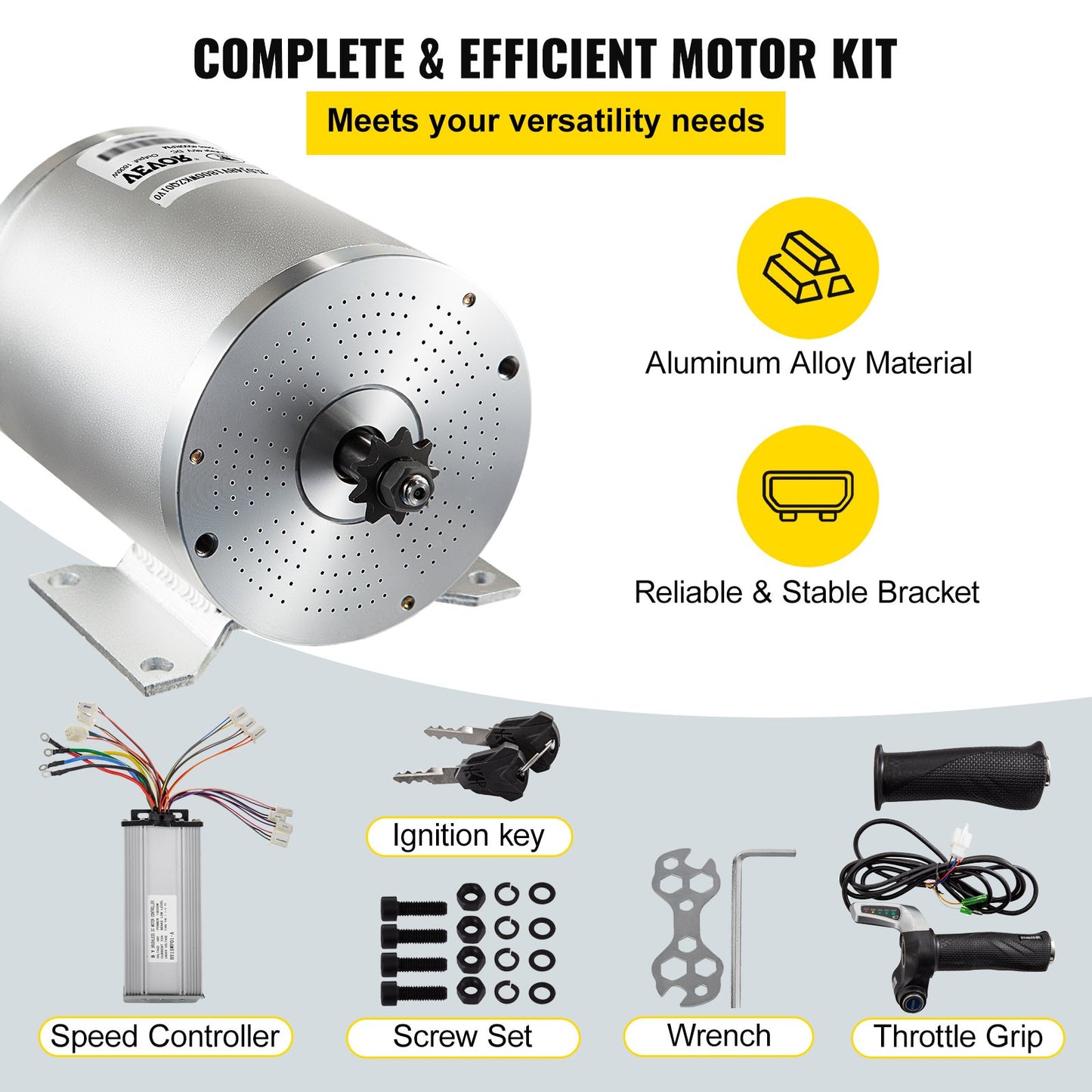 Vevor 2000W 48V DC Brushless Motor w/Mounting Bracket &Controller &Key For E-Scooter