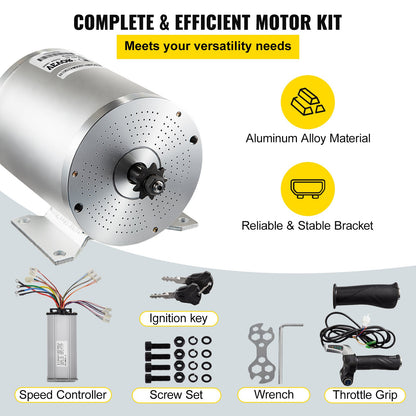 Vevor 2000W 48V DC Brushless Motor w/Mounting Bracket &Controller &Key For E-Scooter