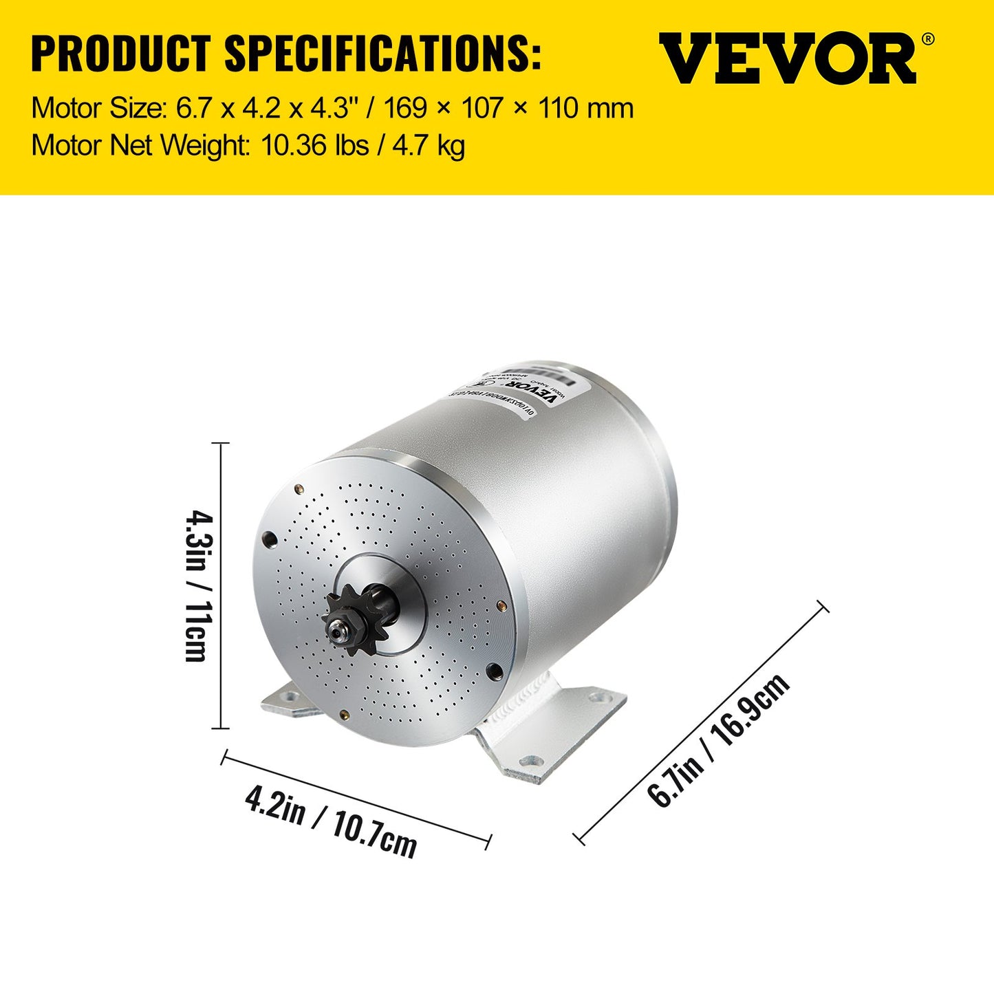 Vevor 2000W 48V DC Brushless Motor w/Mounting Bracket &Controller &Key For E-Scooter
