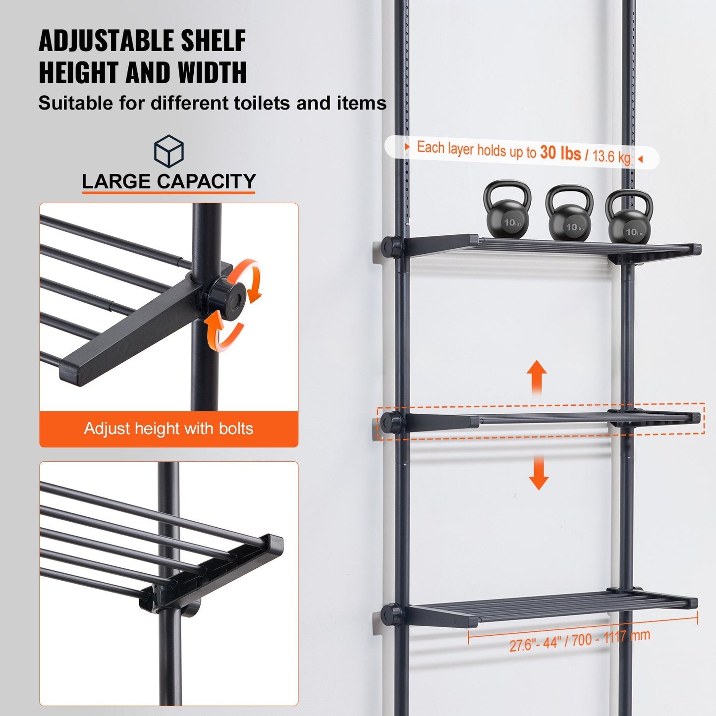 4-Tier Bathroom Shelf Rack with Adjustable Height and Width, Space Saver Organizer