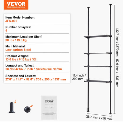 4-Tier Bathroom Shelf Rack with Adjustable Height and Width, Space Saver Organizer