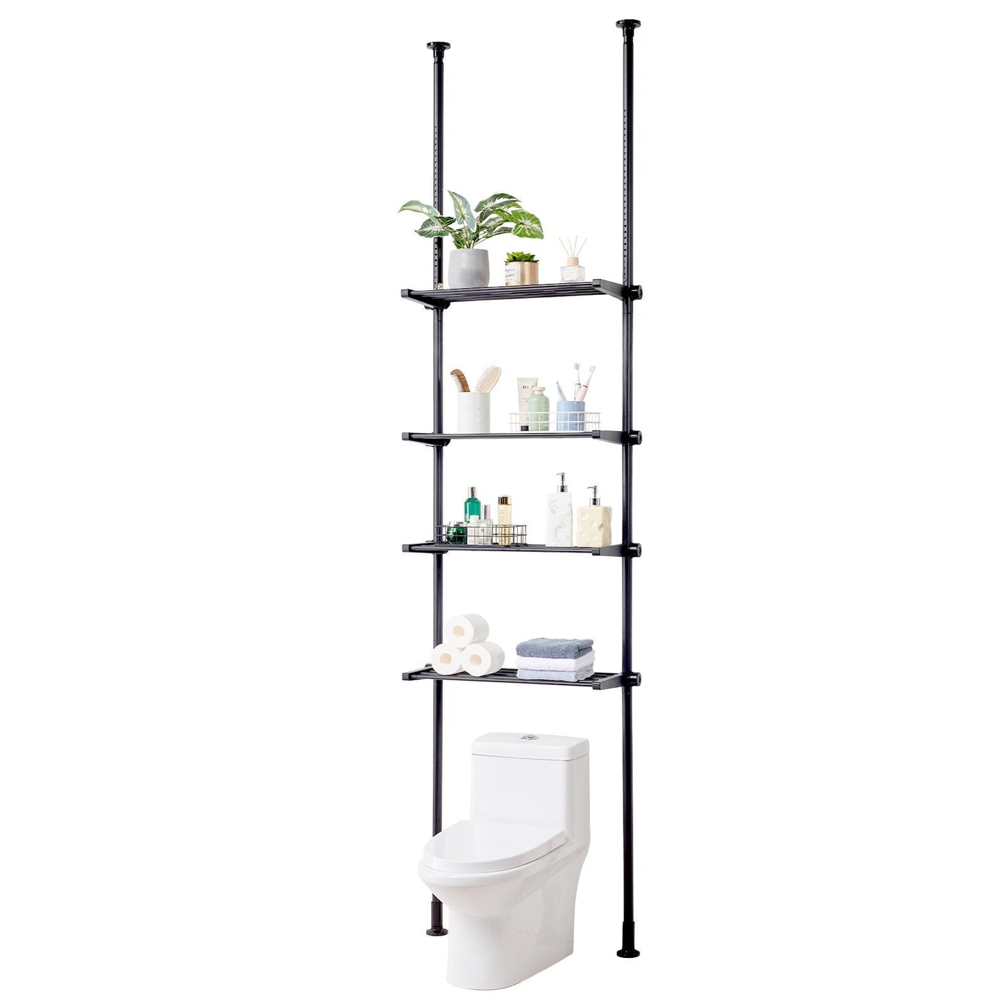 4-Tier Bathroom Shelf Rack with Adjustable Height and Width, Space Saver Organizer