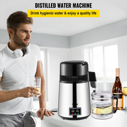1.1 Gal Water Distiller, 750W, Stainless Steel with Glass Carafe, 5.5 kg