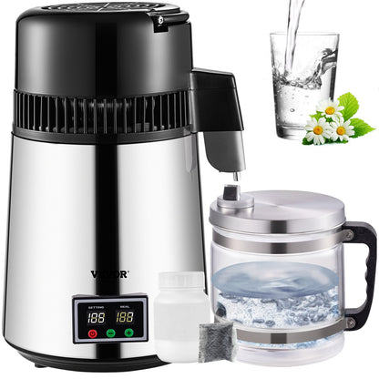 VEVOR 1.1 Gal Water Distiller, 0.3 Gal/H, 750W Distilled Water Maker Machine 0-99H