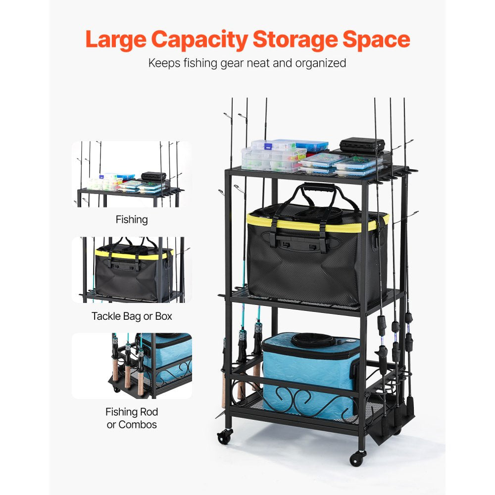 VEVOR 10 Pole Fishing Rod Holder Fishing Rack Cart Organizer for Garage Wheels