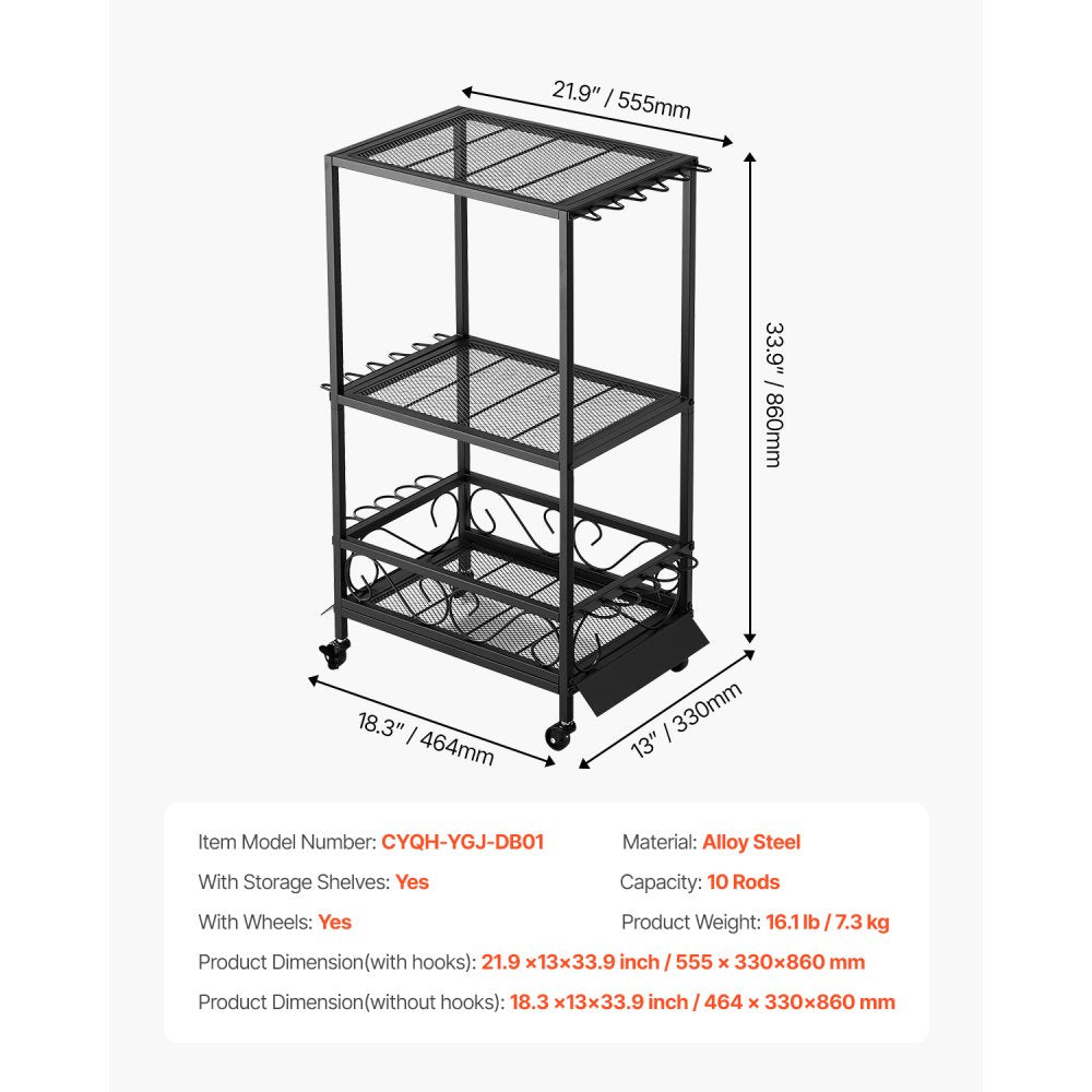 VEVOR 10 Pole Fishing Rod Holder Fishing Rack Cart Organizer for Garage Wheels