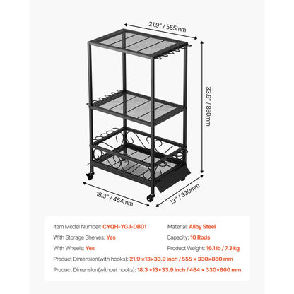 VEVOR 10 Pole Fishing Rod Holder Fishing Rack Cart Organizer for Garage Wheels
