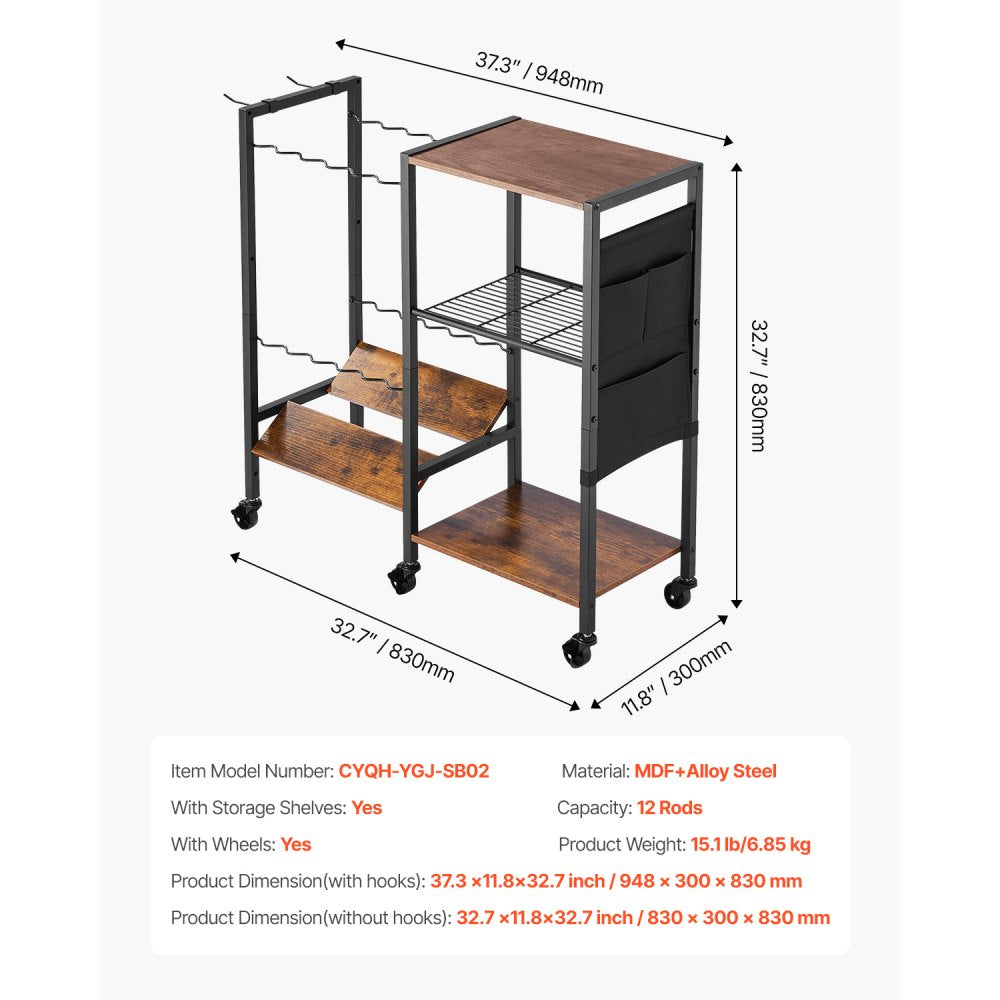 VEVOR 12 Pole Fishing Rod Holder Fishing Rack Cart Organizer for Garage Wheels