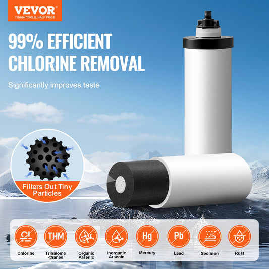 Gravity-fed Water Filter System, 2.25G 304 Stainless-Steel Countertop Water Filtration System, Reduces Lead and up to 99% of Chlorine, with 2 Ceramic Carbon Filters, Spigot, and Stand