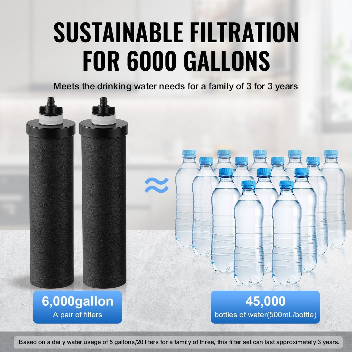 2.25G Stainless Steel Gravity Water Filter System with 2 Filters, 3.1 kg
