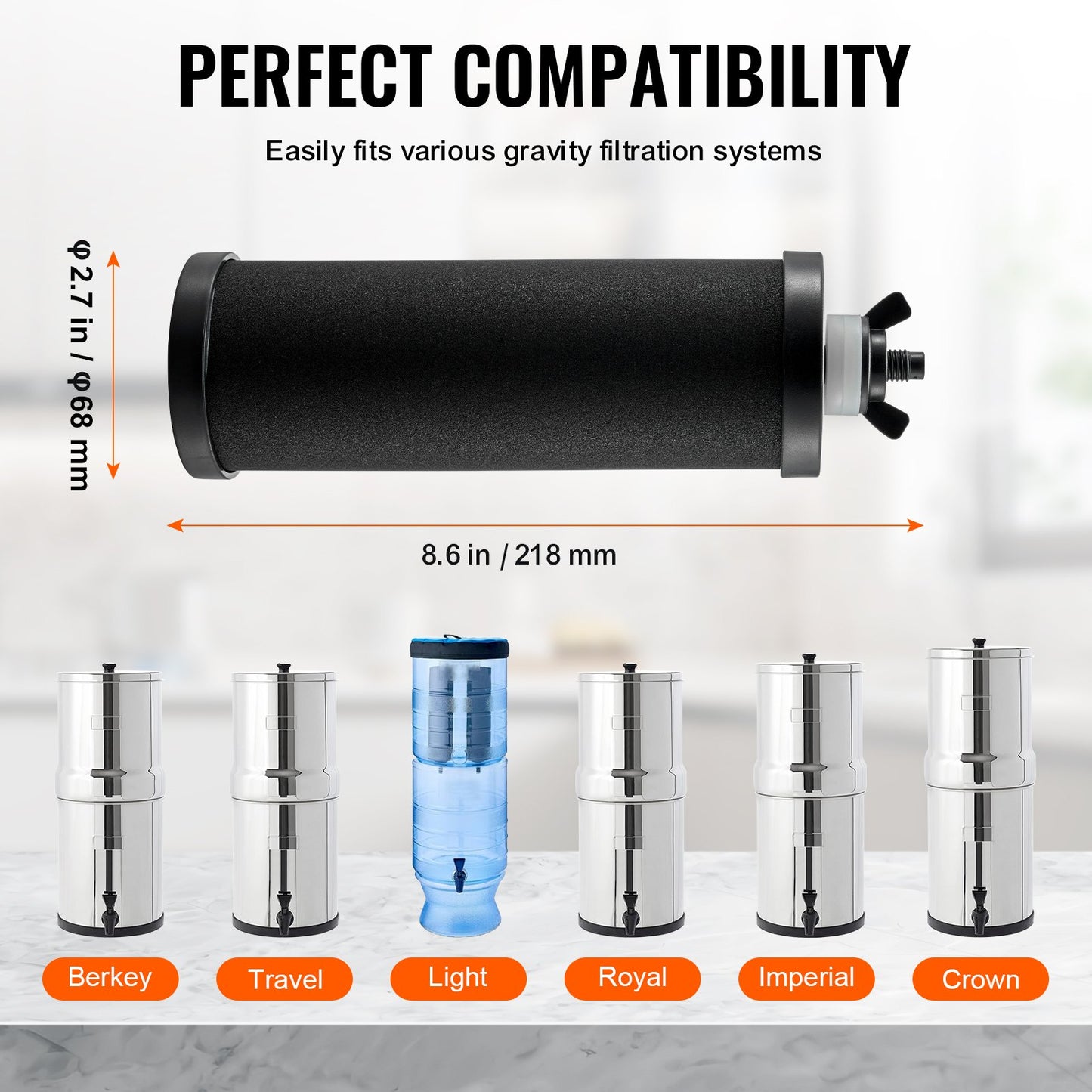 Water Filters Replacement, Purification Elements, Activated Carbon Replacement Filters, Easy to Replace Water Filter, Gravity Water Filter System, Compatible with Most Brands, Pack of 2, Black