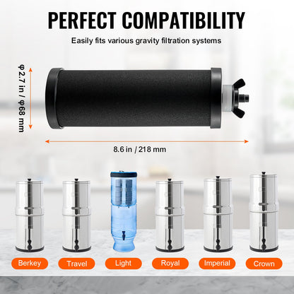 Water Filters Replacement, Purification Elements, Activated Carbon Replacement Filters, Easy to Replace Water Filter, Gravity Water Filter System, Compatible with Most Brands, Pack of 2, Black