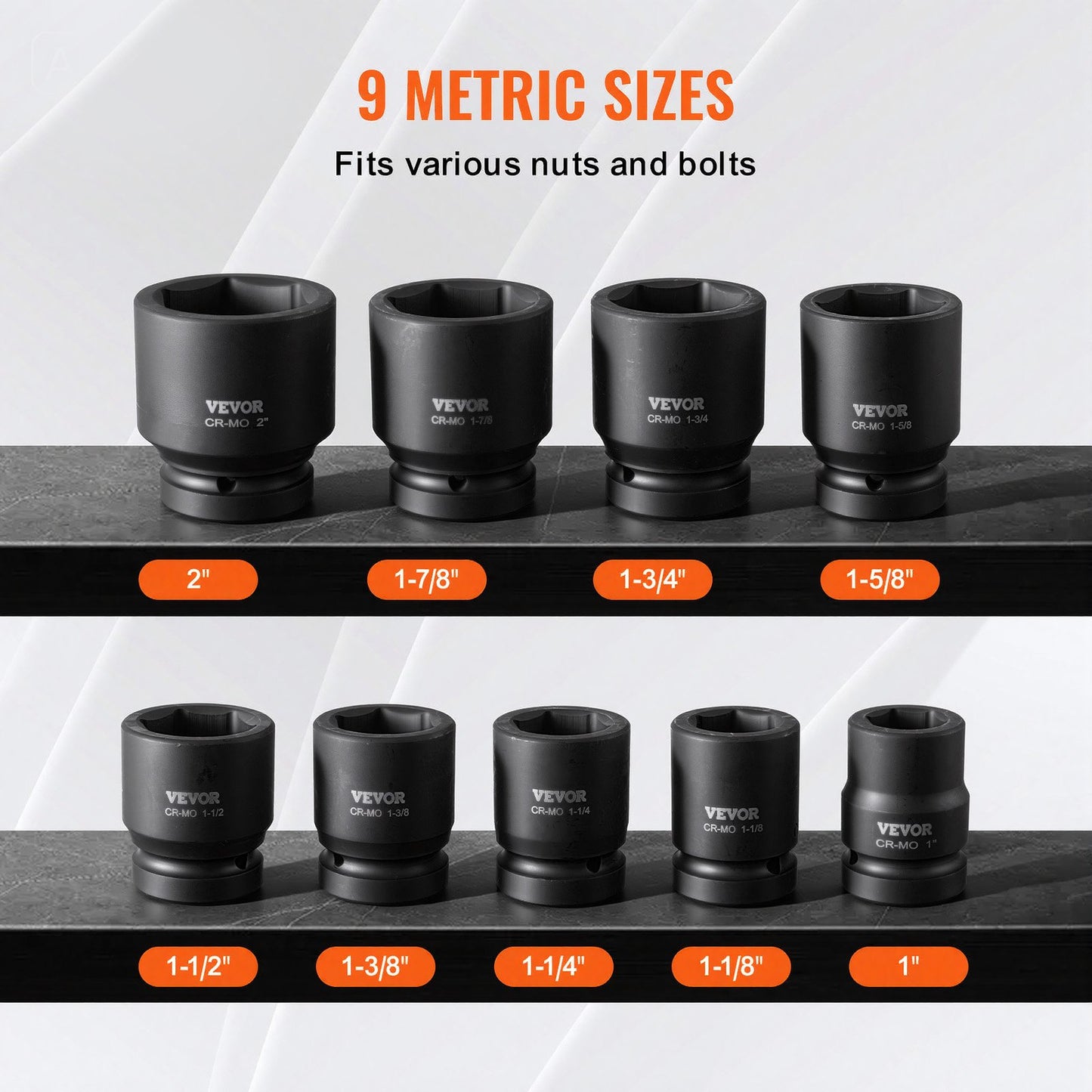 Axle Nut Impact Socket Set, 1" Drive 6-Point 9-Piece SAE Spindle Nut Socket Set, CR-MO Heat Treated Large Socket Set with Storage Case, for Auto Repair, Removing or Installing Axle Nuts