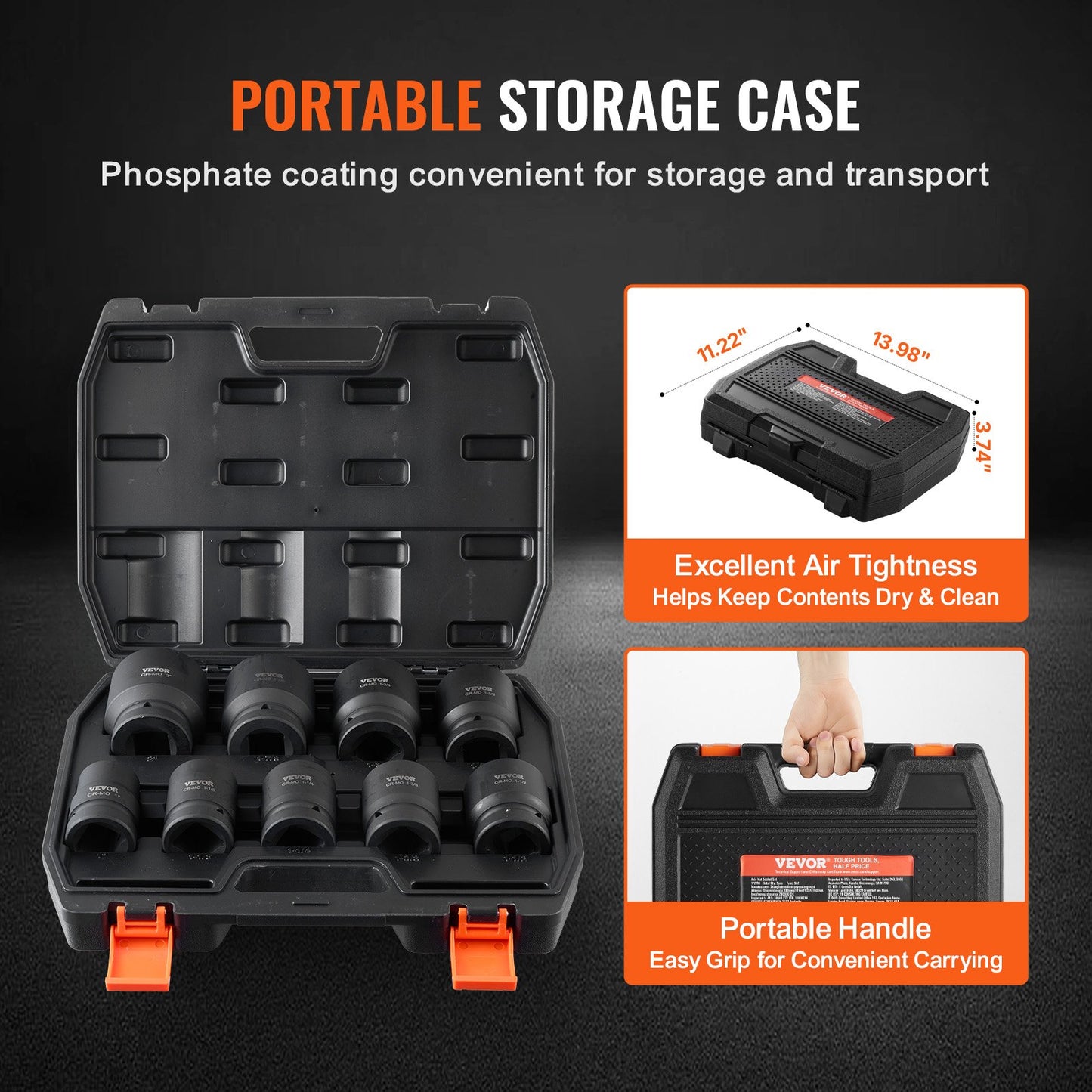 Axle Nut Impact Socket Set, 1" Drive 6-Point 9-Piece SAE Spindle Nut Socket Set, CR-MO Heat Treated Large Socket Set with Storage Case, for Auto Repair, Removing or Installing Axle Nuts